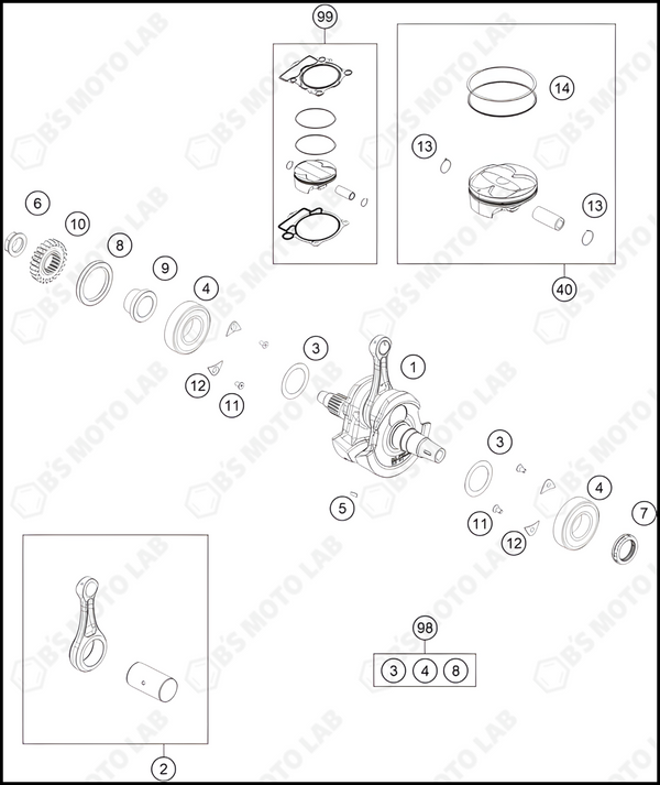 CRANKSHAFT, PISTON, 2023 KTM 250-SX-F