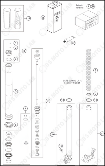 FRONT FORK DISASSEMBLED, 2022 KTM 50-SX-MINI