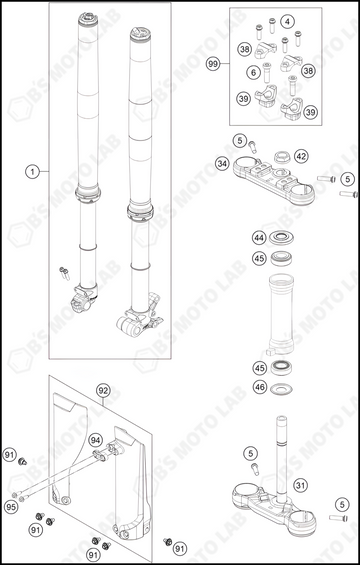 FRONT FORK, TRIPLE CLAMP, 2024 KTM 50-SX