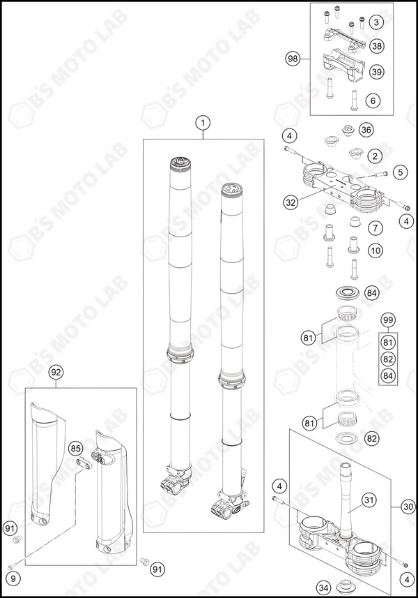 FRONT FORK, TRIPLE CLAMP, 2023 KTM 125-SX