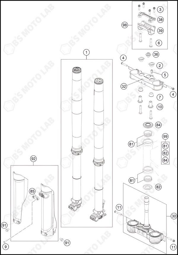 FRONT FORK, TRIPLE CLAMP, 2024 KTM 250-SX