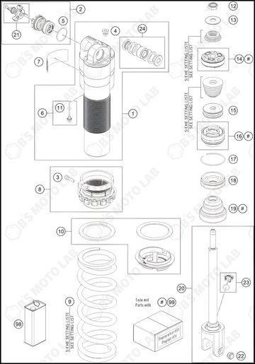SHOCK ABSORBER DISASSEMBLED, 2023 KTM 350-SX-F