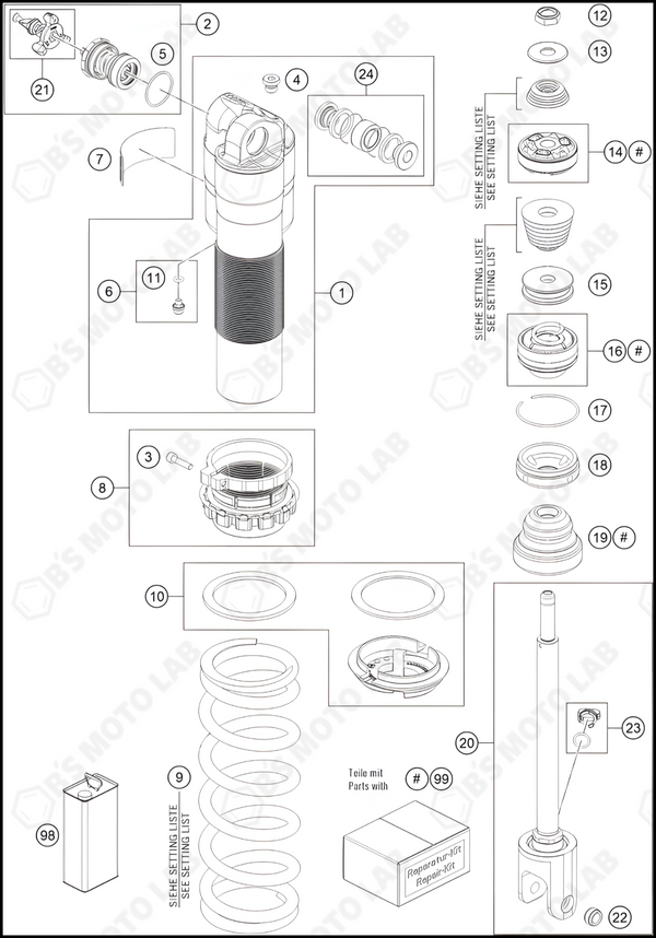 SHOCK ABSORBER DISASSEMBLED, 2023 KTM 350-SX-F