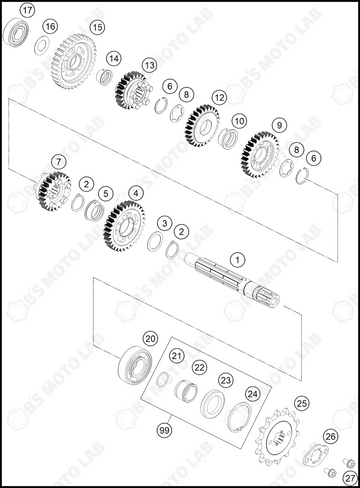 TRANSMISSION II - COUNTERSHAFT, 2022 KTM Duke-200
