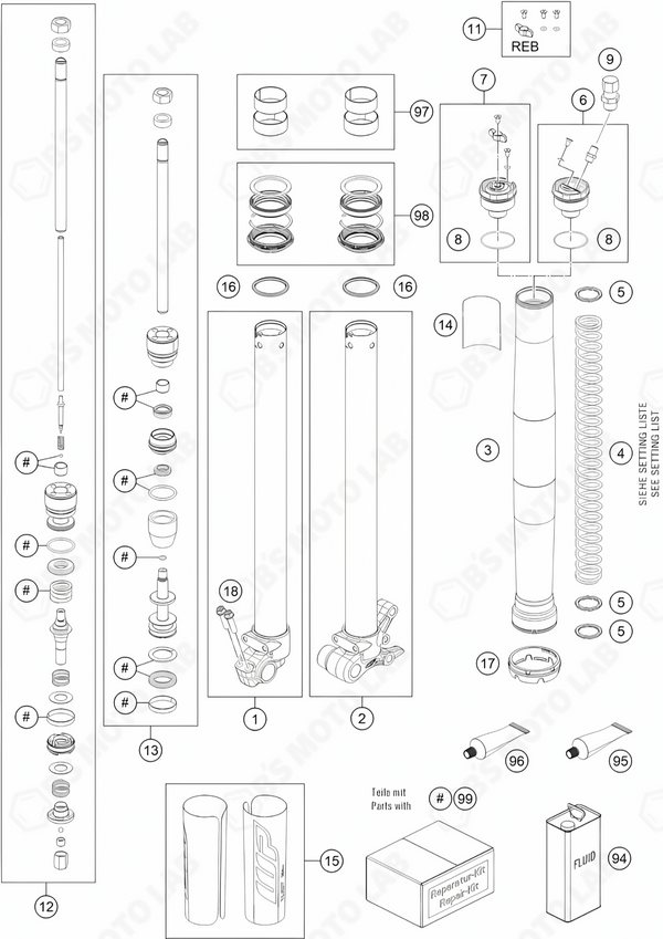 FRONT FORK DISASSEMBLED, 2024 KTM 50-SX-F